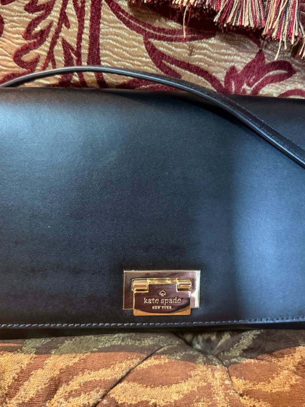 kate spade Black Leather Messenger Bag with Gold Hardware